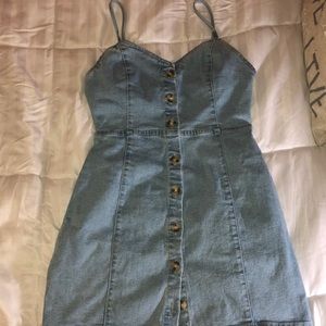 Jean strap button down dress midi